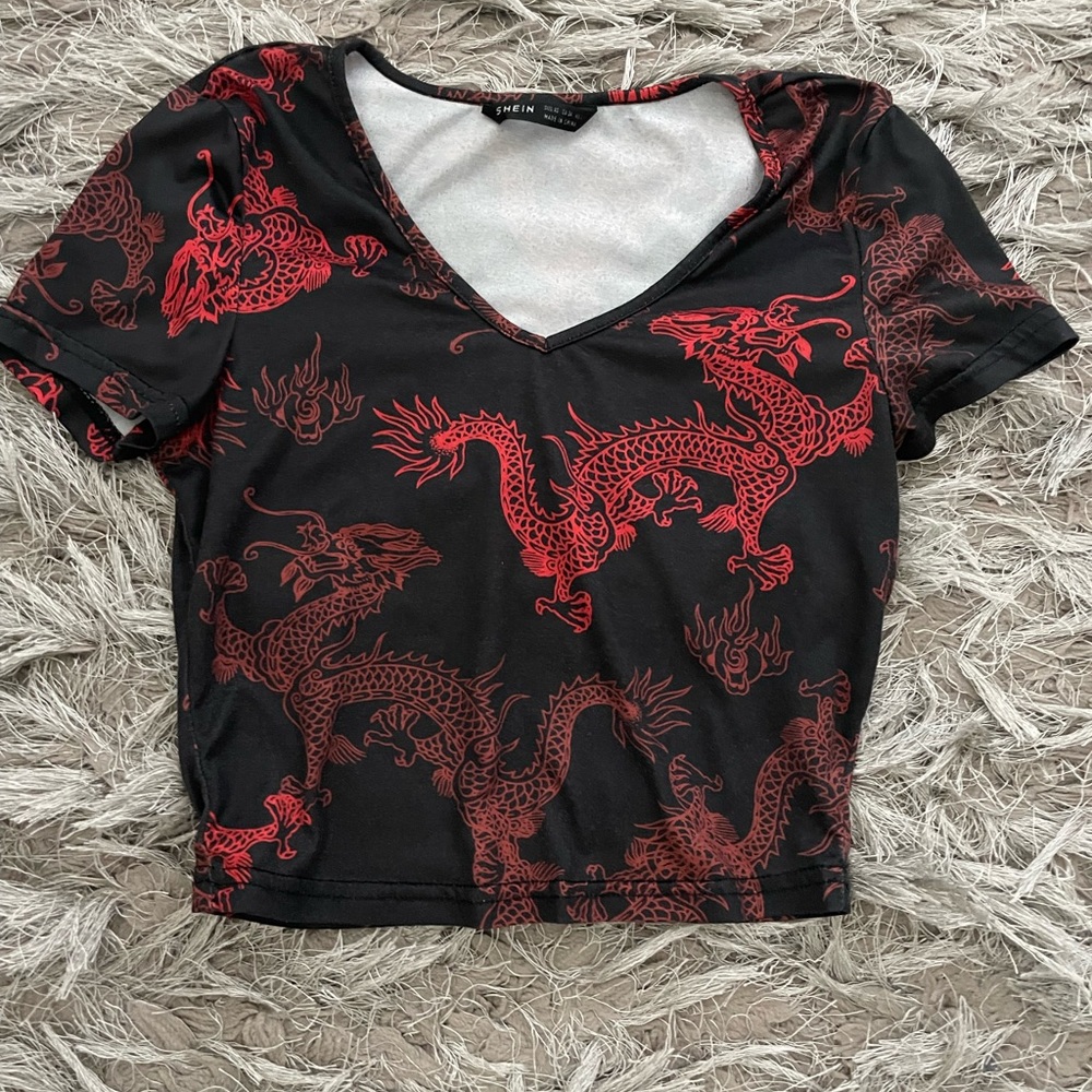 Shein red dragon crop top